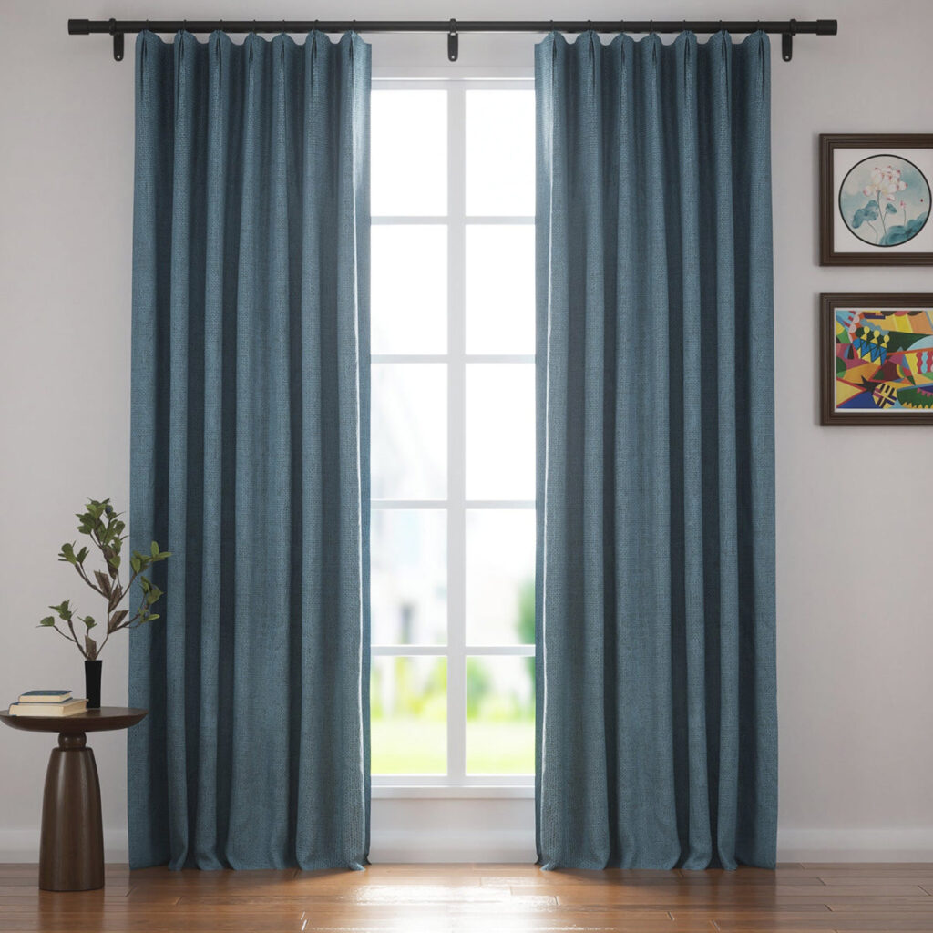 Gray Blue | Villa Linen Blackout Curtains Custom Drapes for Living Room & Bedroom | Pleated, Homerilla